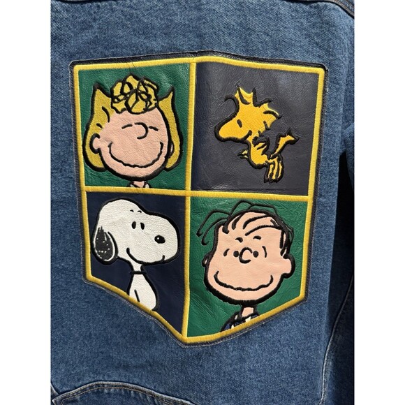 American Toons By Excelled VTG Peanuts Vintage Denim Jacket XL Leather Patch - Picture 4 of 6